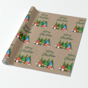 Pinselschrift Kraft Wasserfarben Gnomes Trees Geschenkpapier