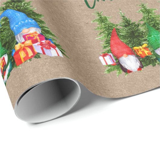 Pinselschrift Kraft Wasserfarben Gnomes Trees Geschenkpapier (Rolleneckpunkt)