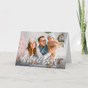 Pinselschrift Merry & Bright Family Foto geklappt Feiertagskarte