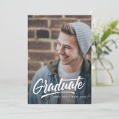 Pinselschrift Moderner Abschluss zweiseitiges Foto Einladung (Stehend Vorderseite)