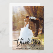 Pinselschrift Modernes Hochzeitsskript-Foto Dankeskarte (Vorne/Hinten)