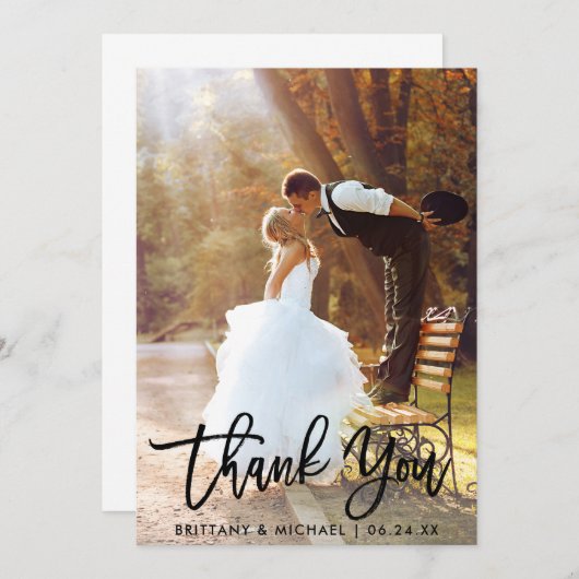 Pinselschrift Modernes Hochzeitsskript-Foto Dankeskarte (Vorne/Hinten)