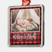 Pinselschrift Red Kariert Merry and Bright Baby Ornament Aus Metall (Links)