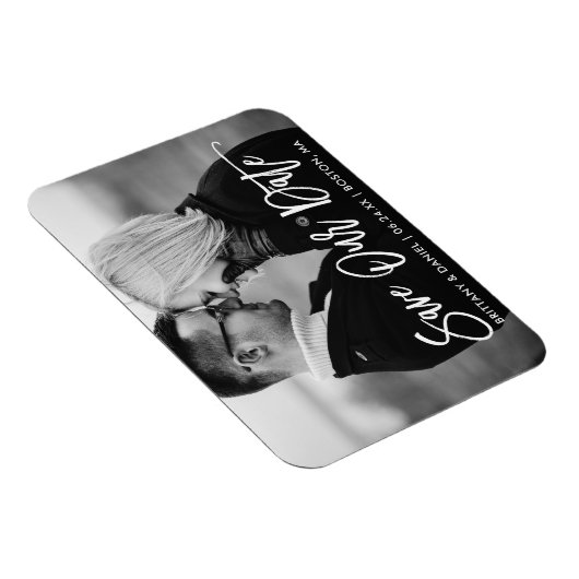 Pinselschrift Rette unser Datum Schwarz und Weiß Magnet (Rechte Seite)