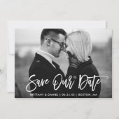 Pinselschrift Rette unsere Datums-Schwarz-Weiß-Kar Dankeskarte (Vorderseite)