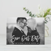 Pinselschrift Rette unsere Datums-Schwarz-Weiß-Kar Dankeskarte (Stehend Vorderseite)