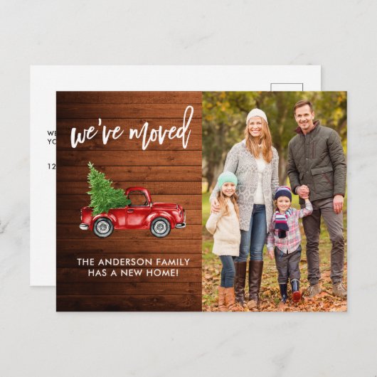 Pinselschrift Rustikale Adressenänderung Red Truck Postkarte (Vorne/Hinten)