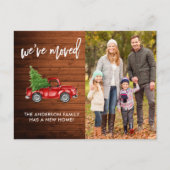 Pinselschrift Rustikale Adressenänderung Red Truck Postkarte (Vorderseite)