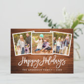 Pinselschrift Rustikales Holz 3 Foto Feiertagskarte (Stehend Vorderseite)