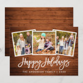 Pinselschrift Rustikales Holz 3 Foto Feiertagskarte (Vorne/Hinten)