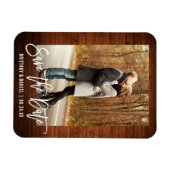 Pinselschrift Rustikales Holz-Foto Save the Date Magnet (Horizontal)