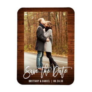 Pinselschrift Rustikales Holz-Foto Save the Date Magnet