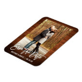 Pinselschrift Rustikales Holz-Foto Save the Date Magnet (Linke Seite)