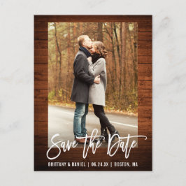 Pinselschrift Rustikales Holz-Foto Save the Date Postkarte
