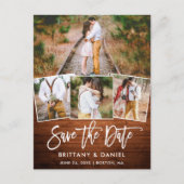 Pinselschrift Rustikales Holz Save the Date 4 Foto Postkarte (Vorderseite)