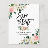 Pinselschrift Save the Date Rosa Weiß Ankündigungspostkarte (Vorderseite)