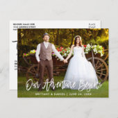 Pinselschrift Unser Abenteuer beginnt Hochzeitsdan Postkarte (Vorne/Hinten)