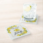 Pinselschrift Wasserfarbe Limoncello Glasuntersetzer<br><div class="desc">Moderne Pinselschrift Wasserfarben Zitronen,  wenn das Leben gibt Ihnen Zitronen machen Limoncello Glass Untersetzer</div>