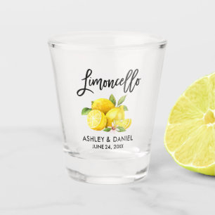 Pinselschrift Watercolor Lemons Wedding Limoncello Schnapsglas