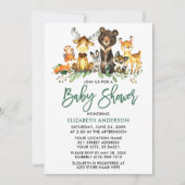 Pinselschrift Watercolor Woodland Animals Dusche Einladung (Vorderseite)