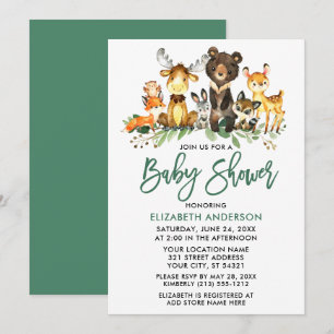 Pinselschrift Watercolor Woodland Animals Dusche Einladung