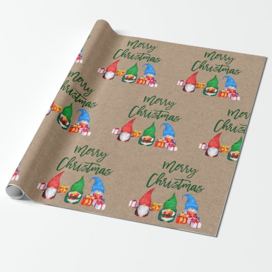 Pinselschrift Weihnachten Wasserfarben Gnomes Kraf Geschenkpapier (Ungerollt)