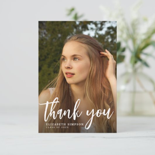 Pinselskript-Abschluss danke Fotokarte (Stehend Vorderseite)