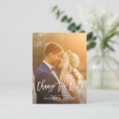 Pinselskript ändert das Foto des Datums Postkarte (Stehend Vorderseite)