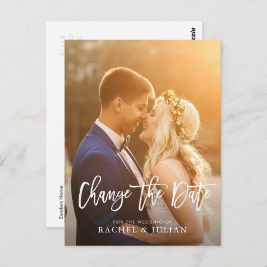 Pinselskript ändert das Foto des Datums Postkarte (Vorne/Hinten)