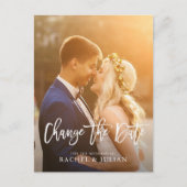 Pinselskript ändert das Foto des Datums Postkarte (Vorderseite)