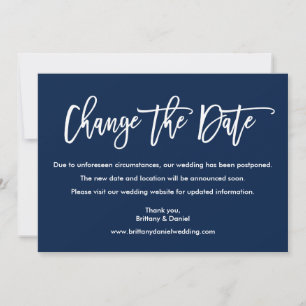 Pinselskript ändert die Datumsblau-Karte Save The Date