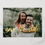 Pinselskript-Foto Hochzeitsskripte speichern Folie Einladungspostkarte (Vorderseite)