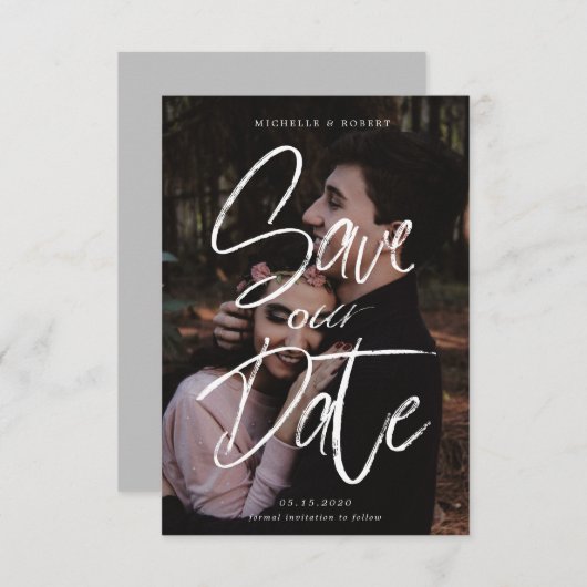 Pinselskript-Foto Save the Date Einladung (Vorne/Hinten)