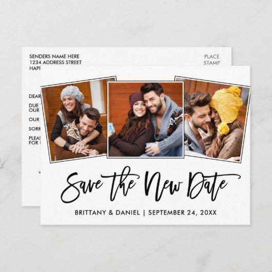 Pinselskript Rette das neue Foto "Datum 3" Postkarte (Vorne/Hinten)