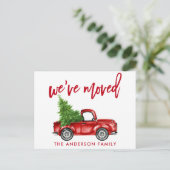 Pinselskriptänderung der Adresse Red Truck Tree Postkarte (Stehend Vorderseite)