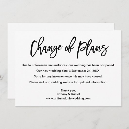 Pinselskriptänderung von Plänen Neue Hochzeitdaten Save The Date (Vorne/Hinten)