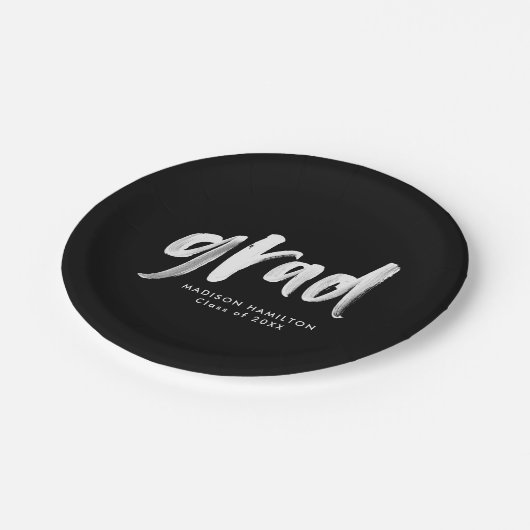 Pinselskriptklassel Schwarzer Abschluss Pappteller (Schrägansicht)