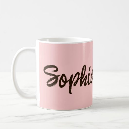 Pinselskriptname Hübsch Rosa personalisierte Umarm Kaffeetasse (Links)