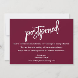 PinselskriptWedding Postponed Burgundy Card Save The Date
