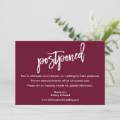 PinselskriptWedding Postponed Burgundy Card Save The Date (Stehend Vorderseite)
