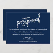 PinselskriptWedding Postponed Navy Blue Card Save The Date (Vorne/Hinten)