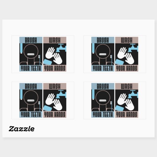 Pinselspitzen Die Zähne waschen Sie Ihre Hände Ret Rechteckiger Aufkleber (Blatt)