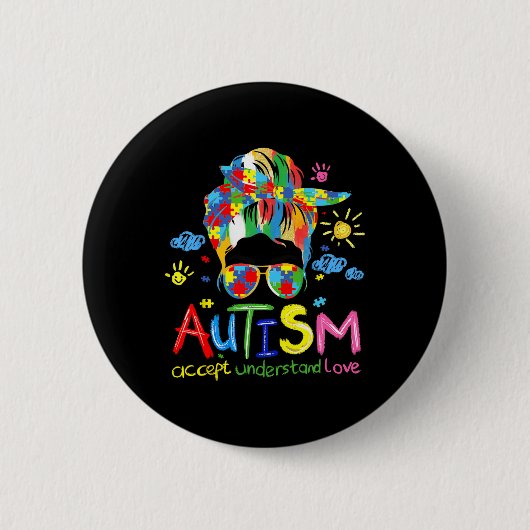 Pinselstrich Autismus-Bewusstsein Akzeptiere Liebe Button (Vorderseite)