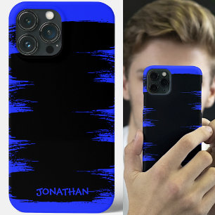 Pinselstrich benutzerdefinierter Name Schwarz Blau iPhone 12 Hülle