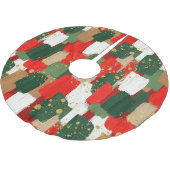 Pinselstrich-Freude in Rot, Grün und Gold Polyester Weihnachtsbaumdecke (Schrägansicht)