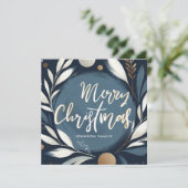 Pinselstrich Kranz Blauer Frohe Weihnachten (Stehend Vorderseite)