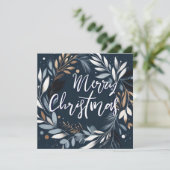 Pinselstrich Kranz Blauer Frohe Weihnachten (Stehend Vorderseite)