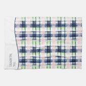 Pinselstrich Navy Blue Preppy Karierter Individuel Geschirrtuch (Horizontal)