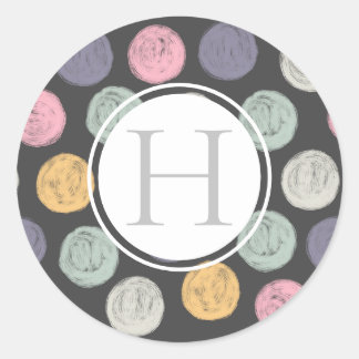 Pinselstrich pastellfarben polka dot monogramm runder aufkleber