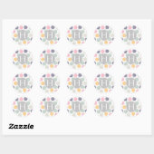 Pinselstrich pastellfarben polka dot monogramm runder aufkleber (Blatt)
